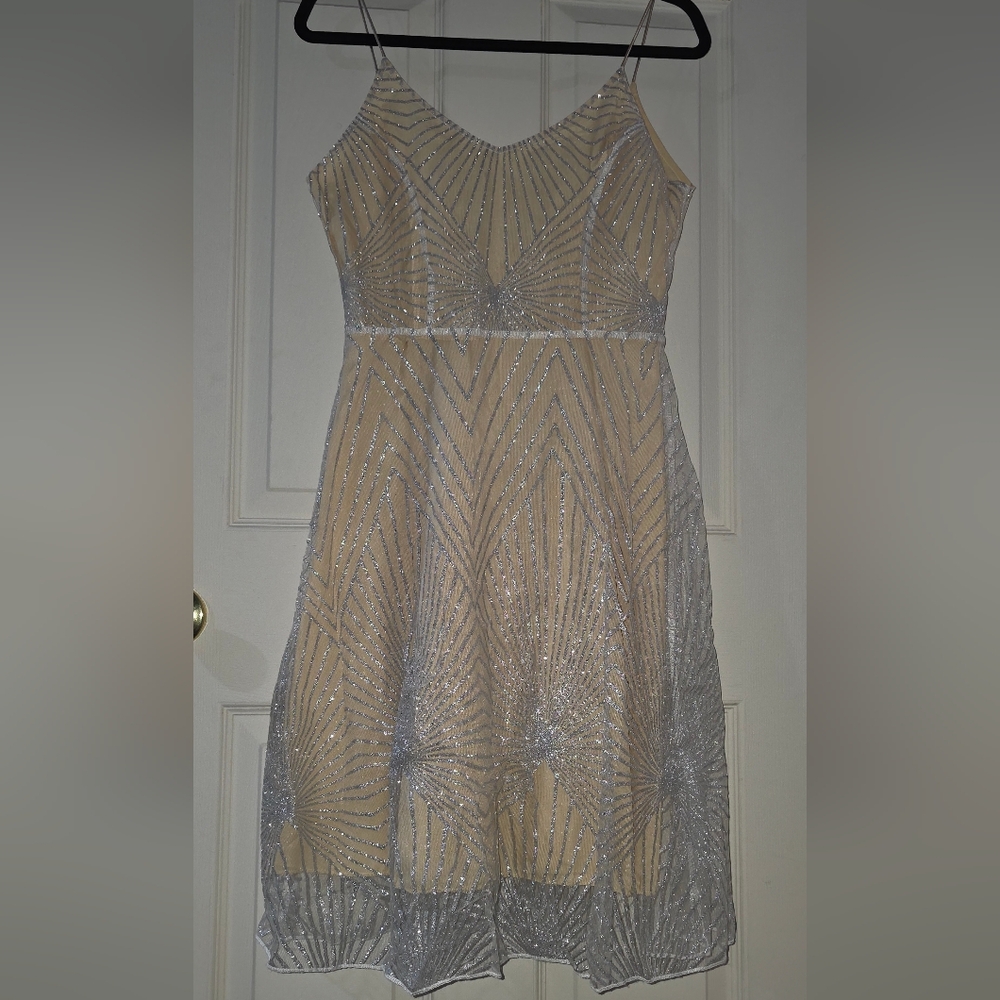 Glamorous Beige and Silver Junior Prom Dress